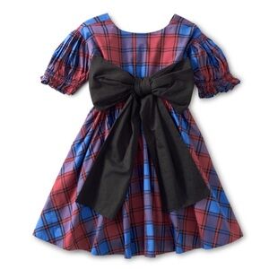 Tea Collection Family Plaid Dress with Black Bow